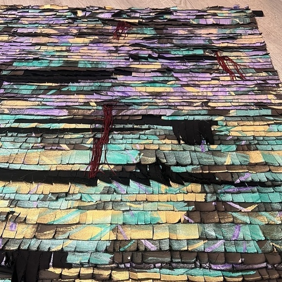 Custom Metallic Painted Canvas Art Tapestry 48” x 38.5” “Hidden Plates” - Picture 3 of 7